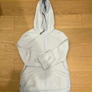 lululemon Ivviva girl heavy blue zip hoodie size 10 pristine thumb holes